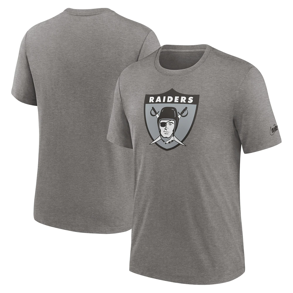 Men's Nike Heather Charcoal Las Vegas Raiders Rewind Logo Tri-Blend T-Shirt