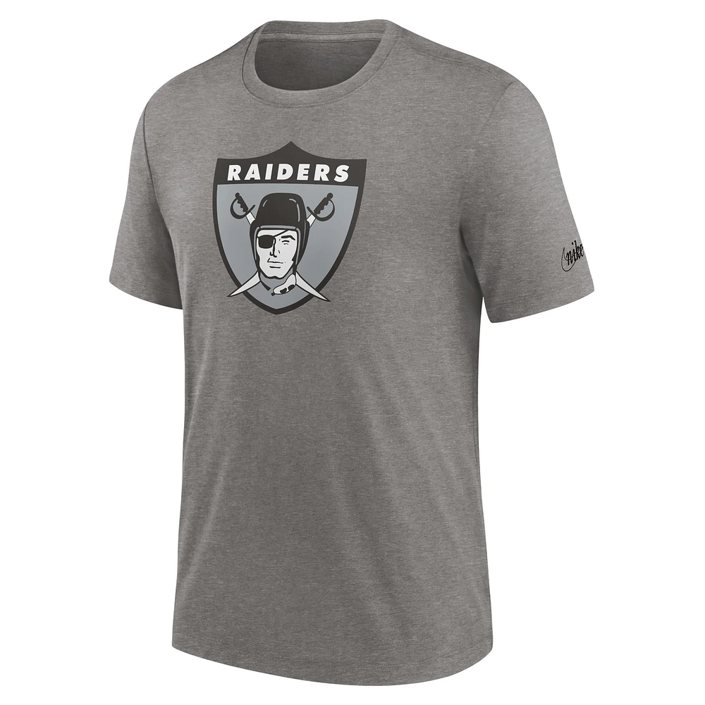 Men's Nike Heather Charcoal Las Vegas Raiders Rewind Logo Tri-Blend T-Shirt