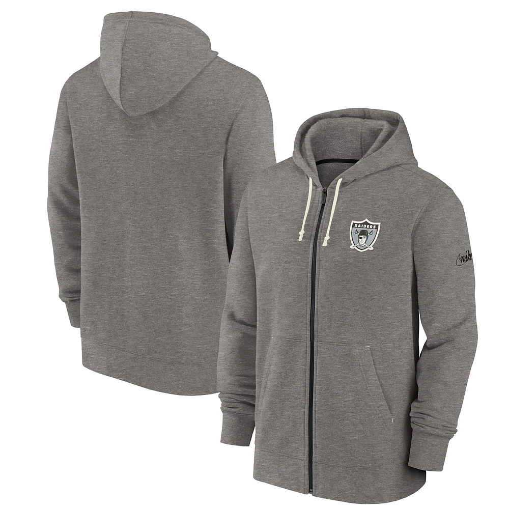 Sweat à capuche entièrement zippé Nike Las Vegas Raiders Historic Lifestyle pour homme, gris chiné