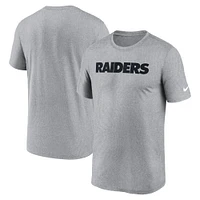 T-shirt Nike Las Vegas Raiders Primetime Legend Wordmark Performance gris chiné pour homme