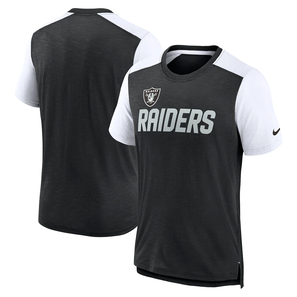 Men's Nike Heathered Black/White Las Vegas Raiders Color Block Team Name T-Shirt