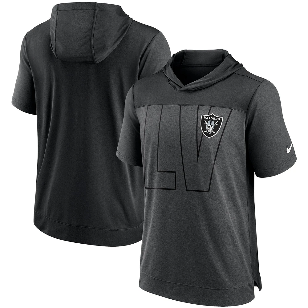 T-shirt à capuche Performance Nike Las Vegas Raiders anthracite chiné/noir pour homme