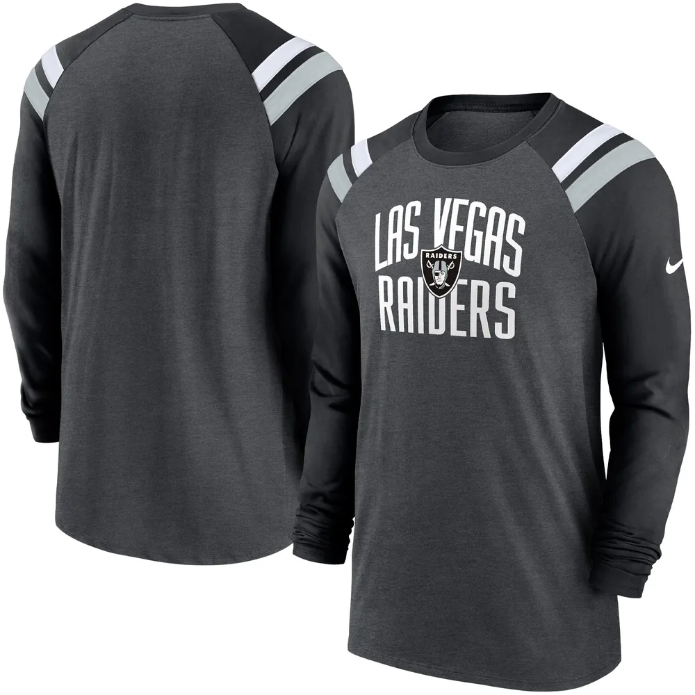 T-shirt à manches longues raglan athlétique tri-mélange anthracite chiné/noir Las Vegas Raiders Nike pour homme