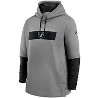 Chandail à capuchon Performance Playbook Las Vegas Raiders Sideline Nike pour homme, gris chiné/noir