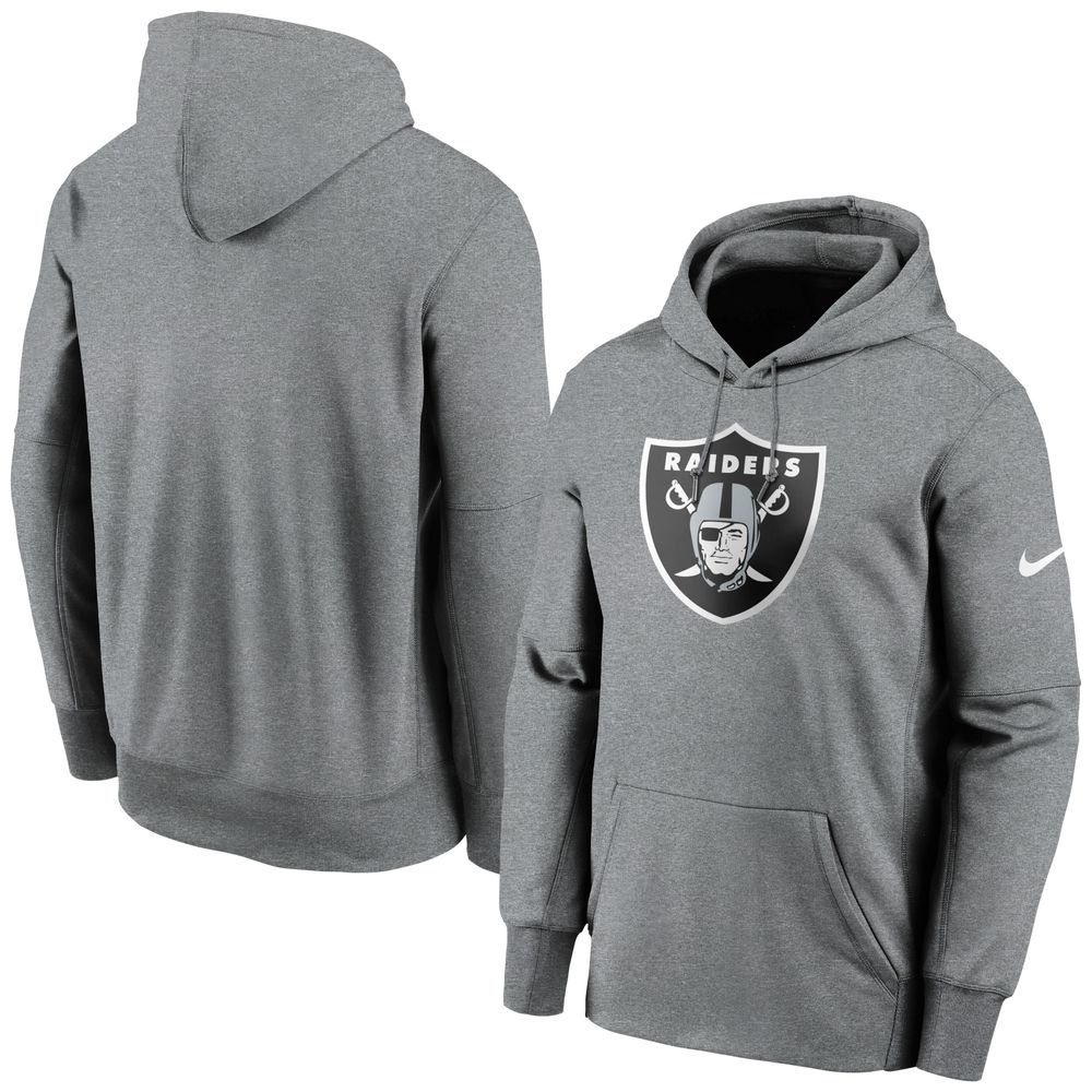 Men's Nike Heathered Gray Las Vegas Raiders Fan Gear Primary Logo Performance - Pullover Hoodie