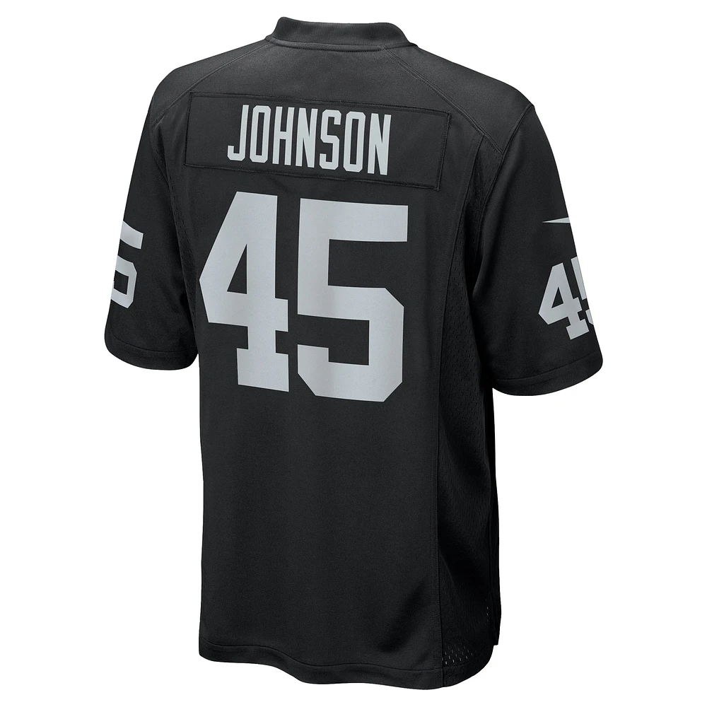 Maillot de joueur jeu Nike Jaquan Johnson pour hommes, noir, Las Vegas Raiders