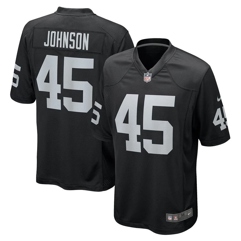 Maillot de joueur jeu Nike Jaquan Johnson pour hommes, noir, Las Vegas Raiders