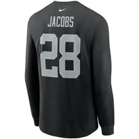 T-shirt à manches longues Nike Josh Jacobs pour homme, noir, Las Vegas Raiders, nom et numéro du joueur