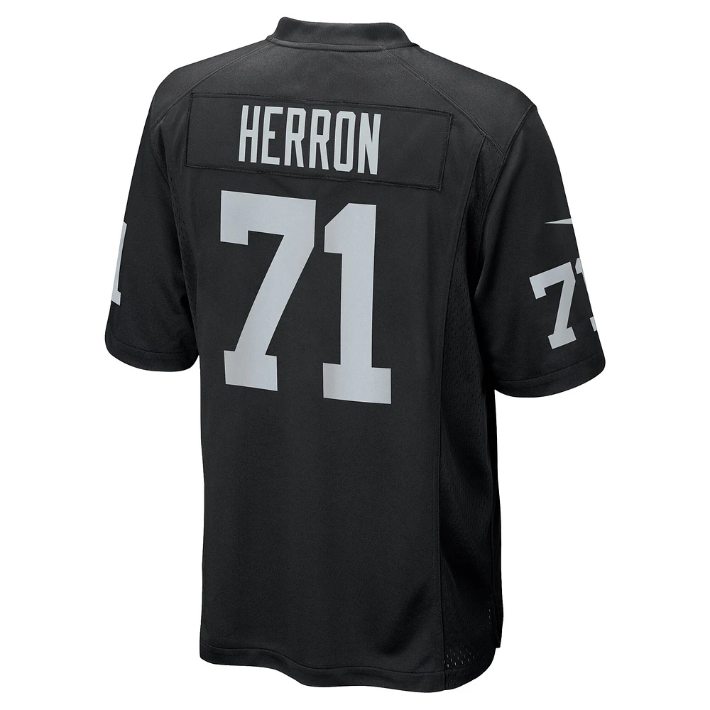 Maillot de match l'équipe Nike Justin Herron pour hommes, noir, Las Vegas Raiders