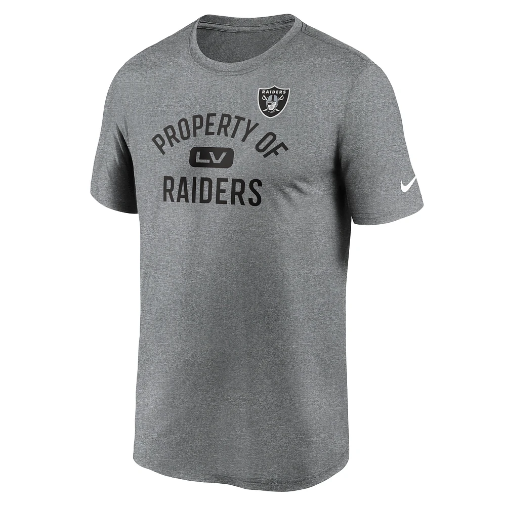 T-shirt de performance Nike Las Vegas Raiders Heather Charcoal Property Of Legend pour homme