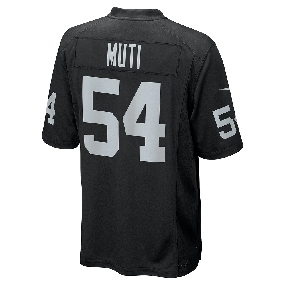 Maillot de match l'équipe Nike Netane Muti pour hommes, noir, Las Vegas Raiders