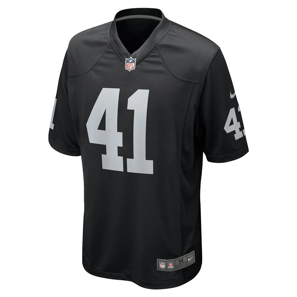 Maillot de joueur jeu Nike Robert Spillane pour hommes, noir, Las Vegas Raiders