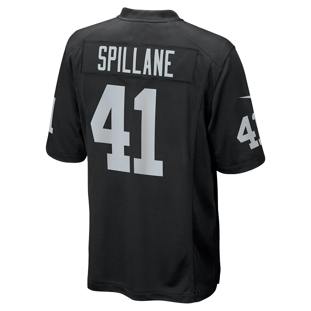 Maillot de joueur jeu Nike Robert Spillane pour hommes, noir, Las Vegas Raiders