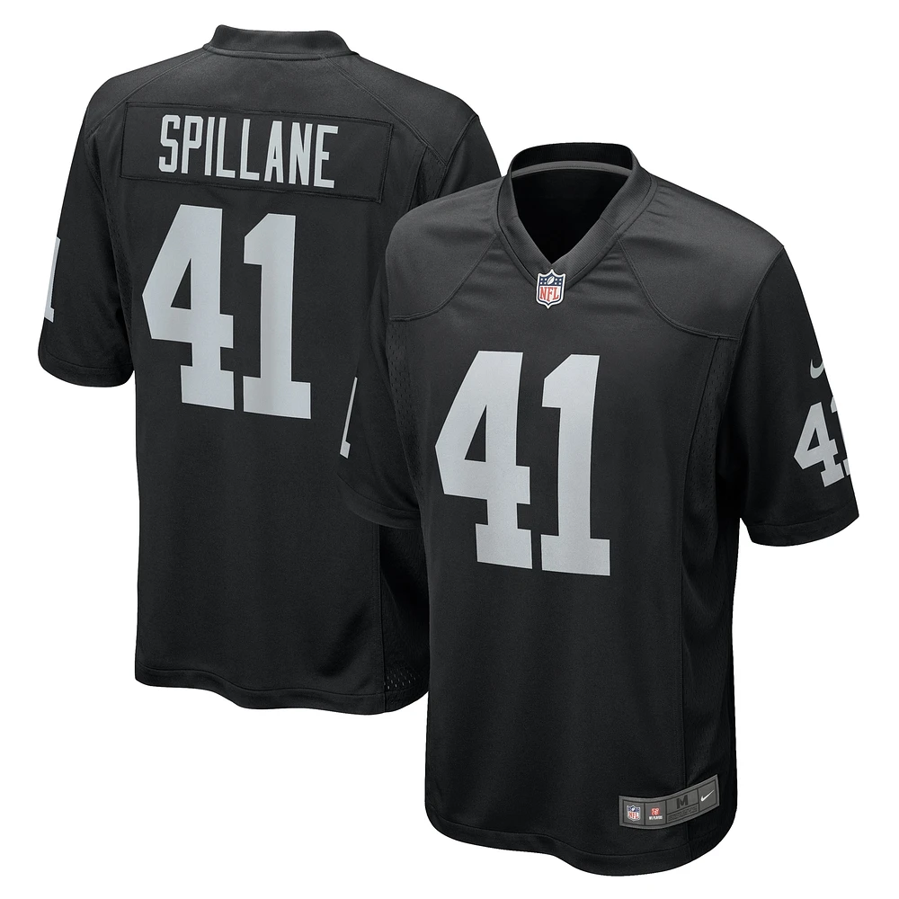 Maillot de joueur jeu Nike Robert Spillane pour hommes, noir, Las Vegas Raiders