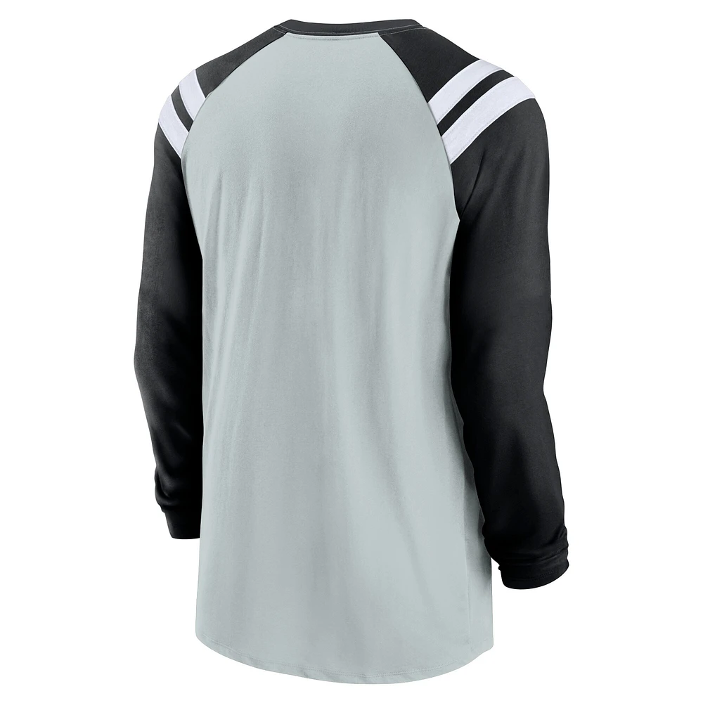 T-shirt à manches longues Nike pour hommes, argent/noir, Las Vegas Raiders Classic Arc Raglan Tri-Blend