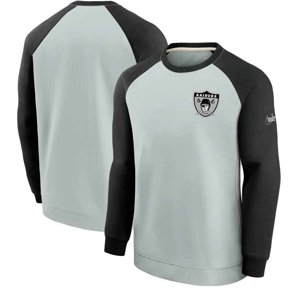 Chandail Las Vegas Raiders Historic Raglan Crew Performance Nike argent/noir pour homme