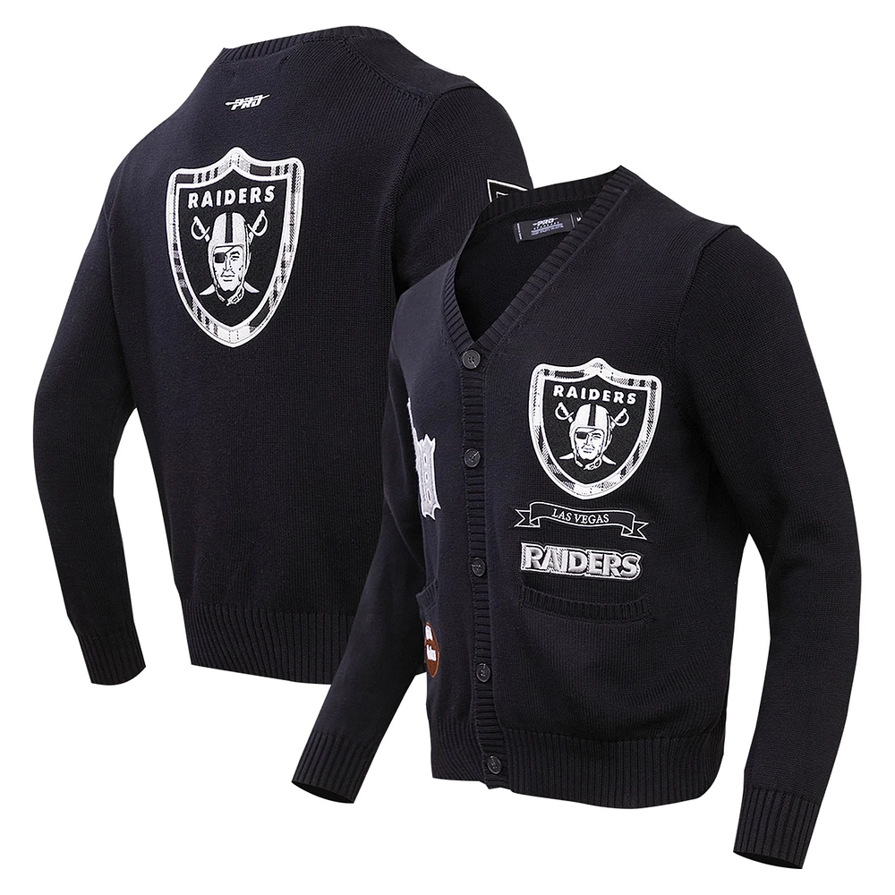 Pull cardigan boutonné Pro Standard noir Las Vegas Raiders Prep pour hommes