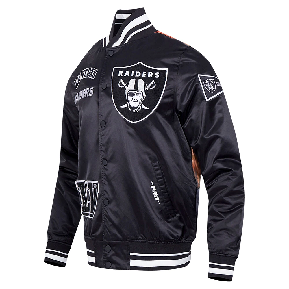 Veste Pro Standard noire à boutons-pression en satin sublimé pour homme des Las Vegas Raiders