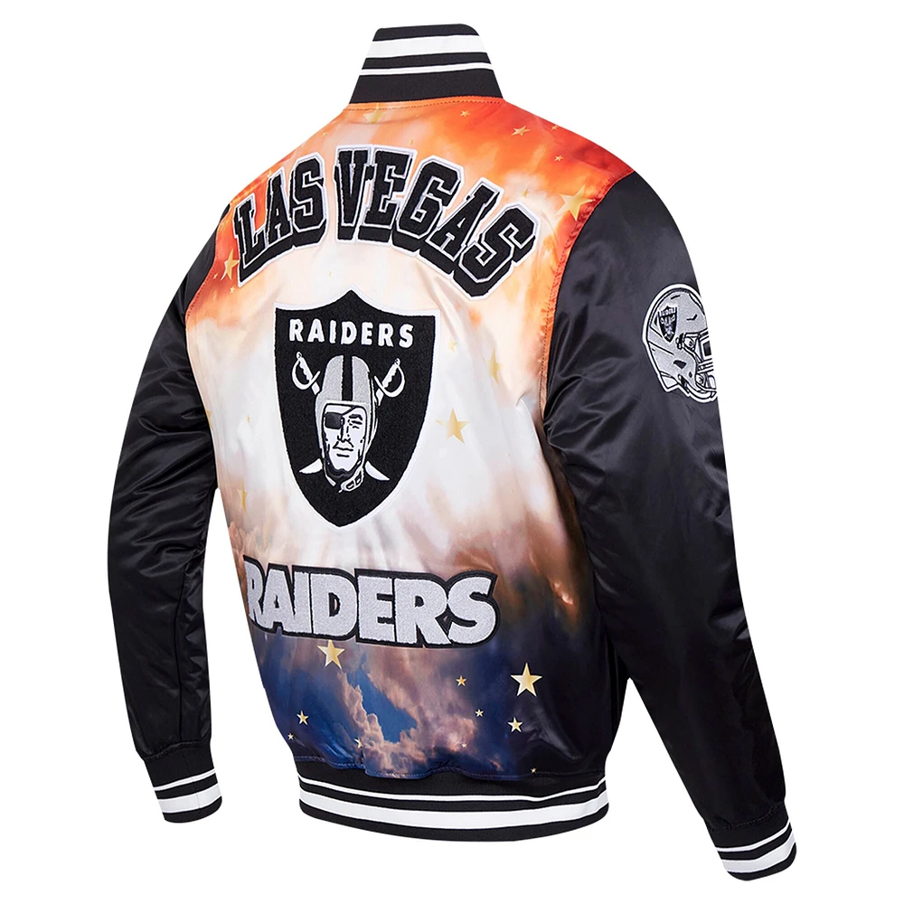 Veste Pro Standard noire à boutons-pression en satin sublimé pour homme des Las Vegas Raiders