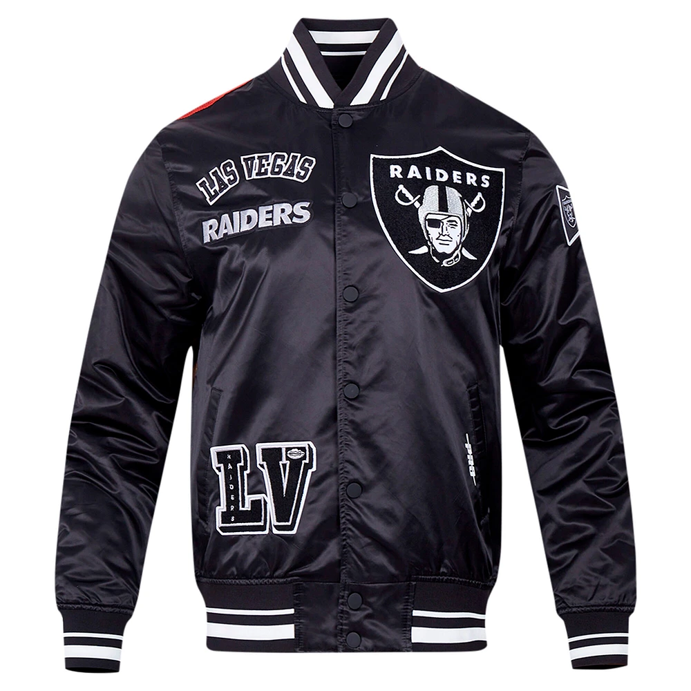 Veste Pro Standard noire à boutons-pression en satin sublimé pour homme des Las Vegas Raiders