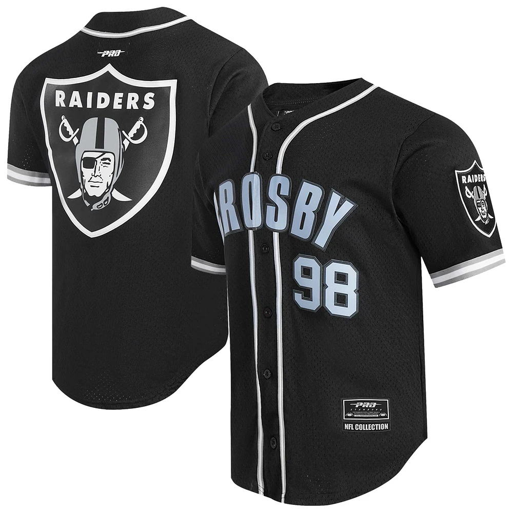 Maillot de baseball boutonné en maille Pro Standard Maxx Crosby pour homme, noir, Las Vegas Raiders