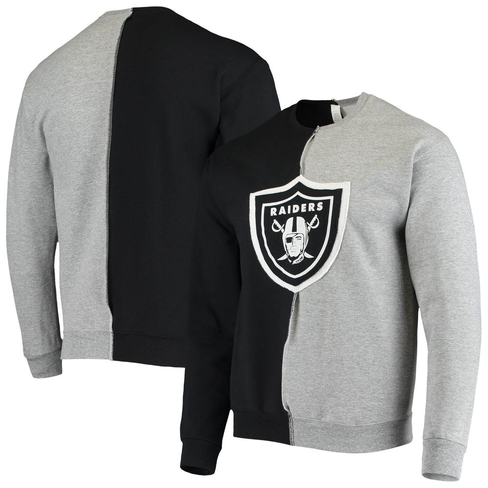 Men's Refried Apparel Black/Heather Gray Las Vegas Raiders Sustainable Split Center Pullover Sweatshirt