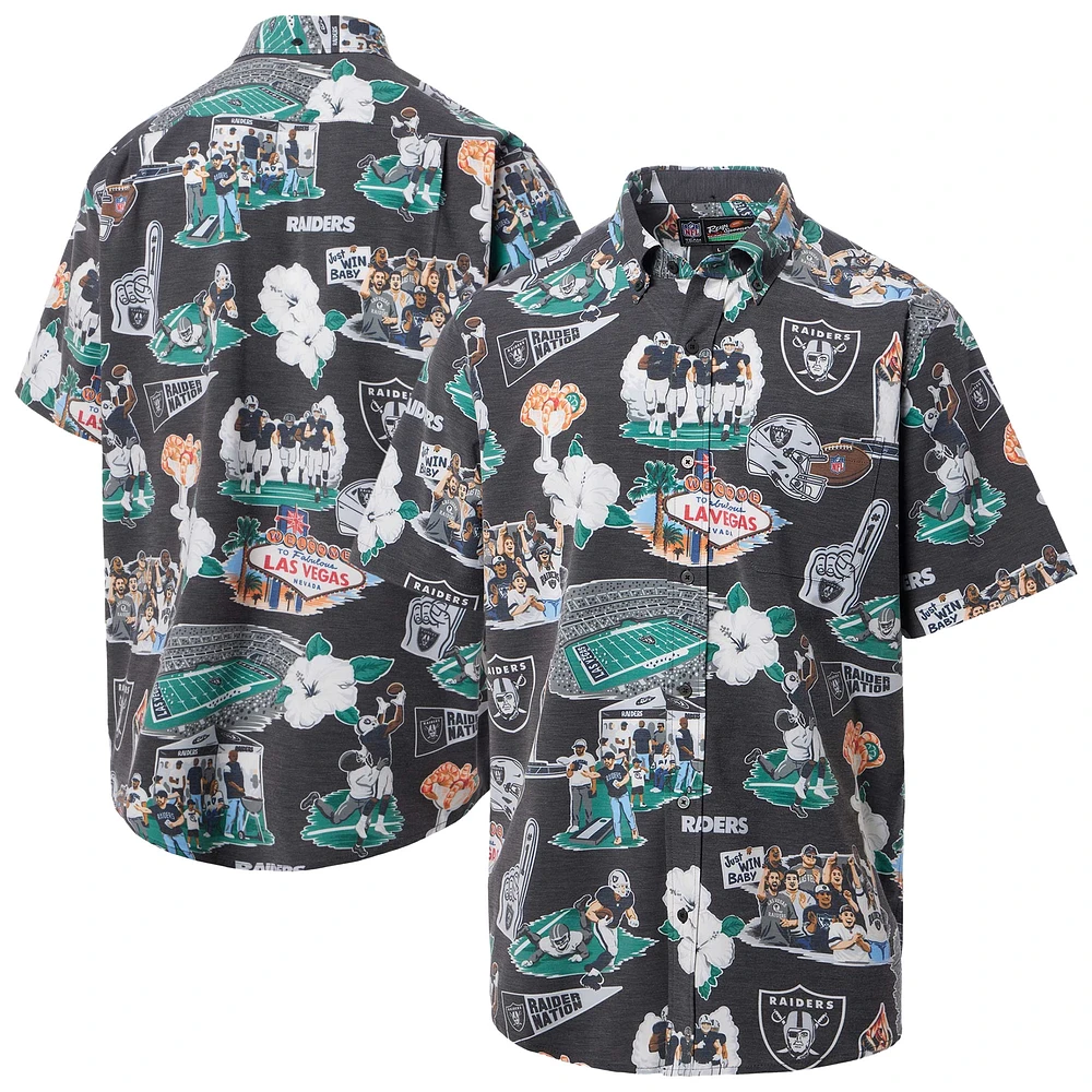 Chemise boutonnée panoramique noire Las Vegas Raiders de Reyn Spooner pour homme