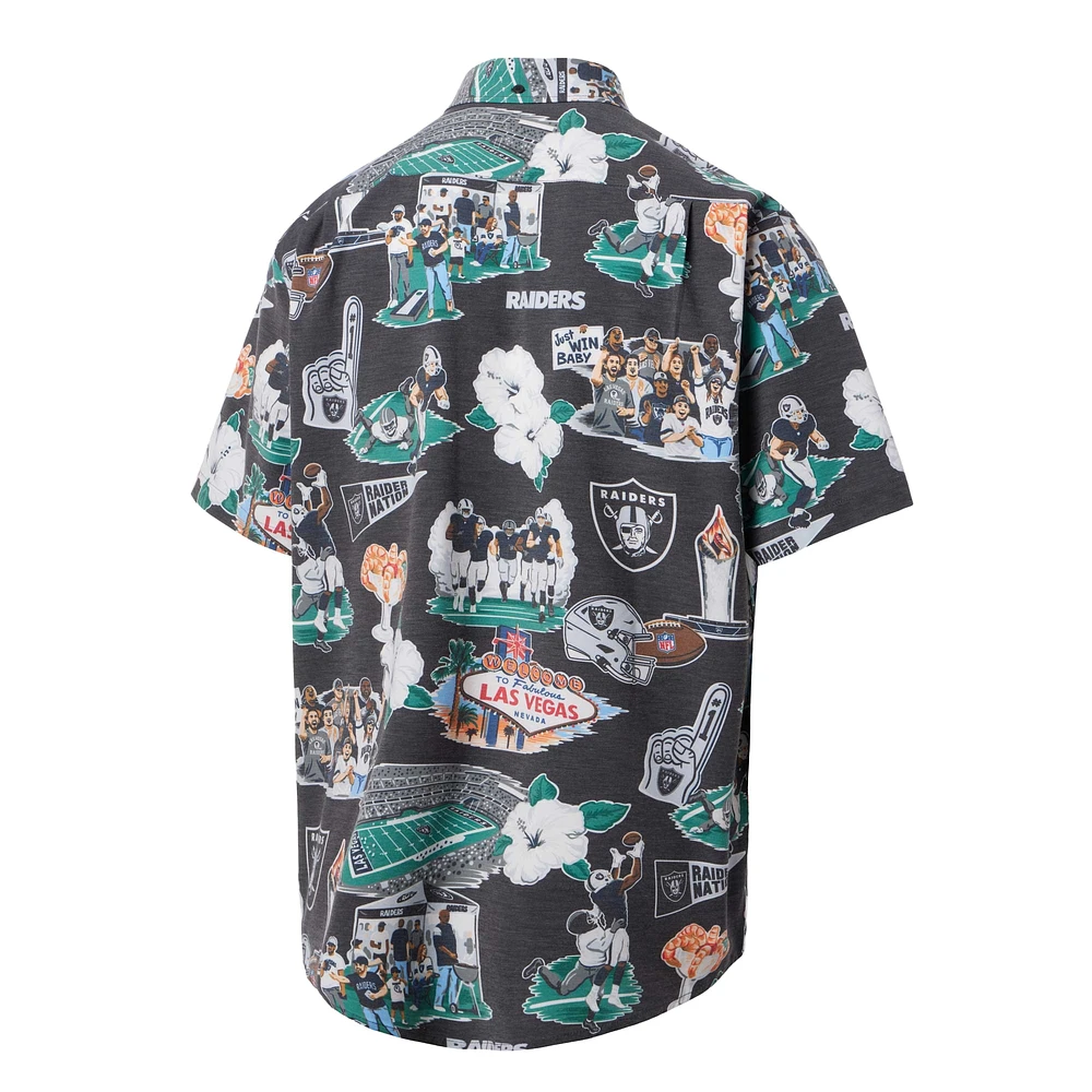 Chemise boutonnée panoramique noire Las Vegas Raiders de Reyn Spooner pour homme