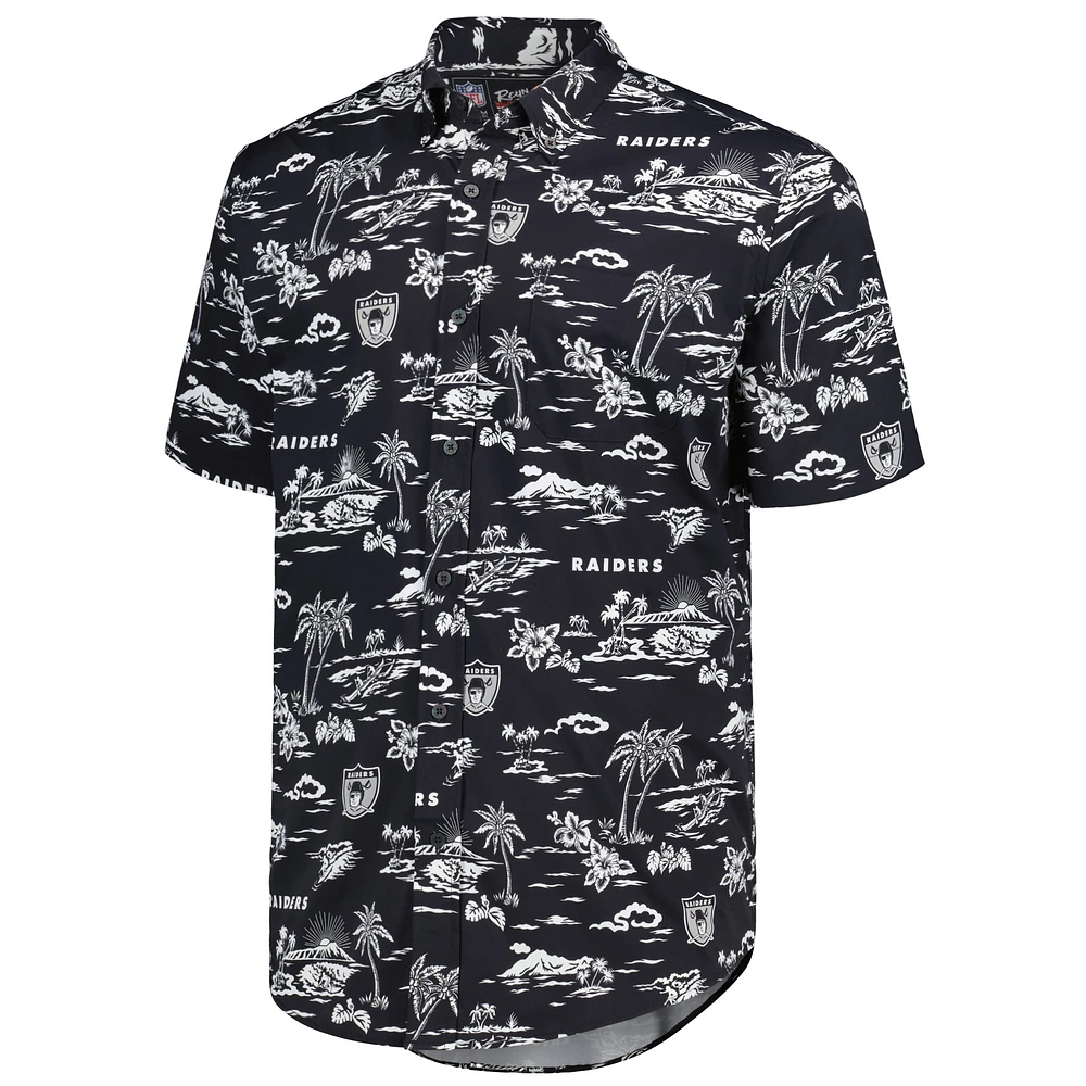 Men's Reyn Spooner Black Las Vegas Raiders Throwback Kekai Print Button-Up Shirt