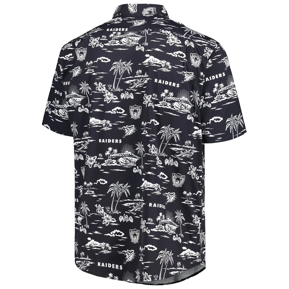 Men's Reyn Spooner Black Las Vegas Raiders Throwback Kekai Print Button-Up Shirt