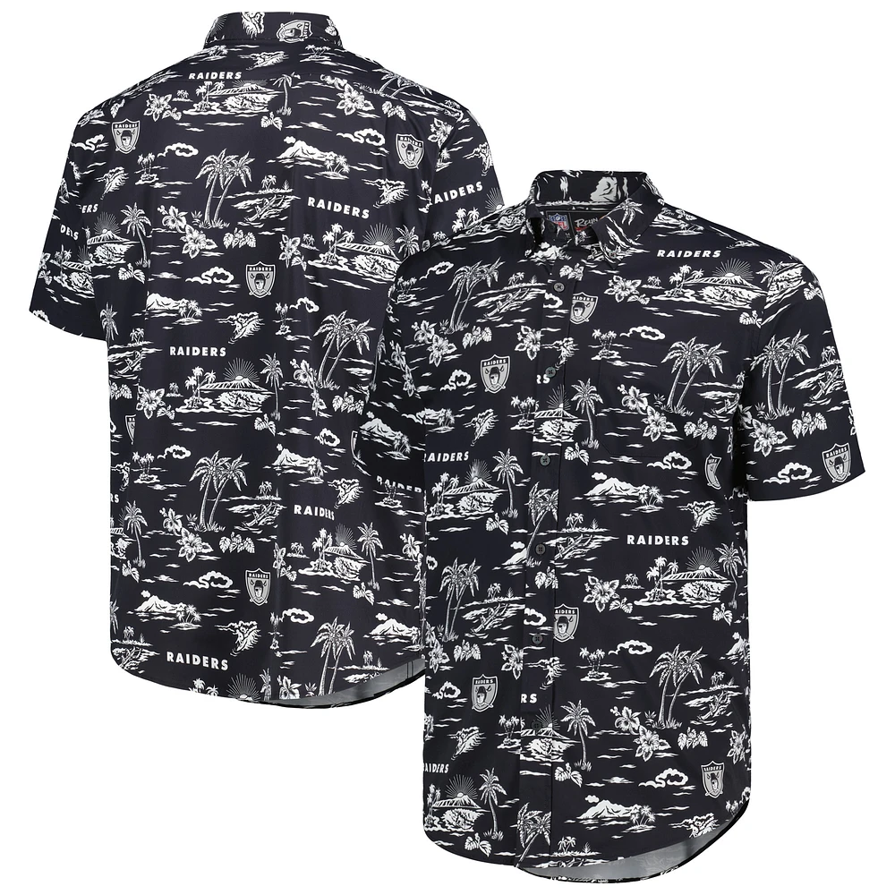 Men's Reyn Spooner Black Las Vegas Raiders Throwback Kekai Print Button-Up Shirt