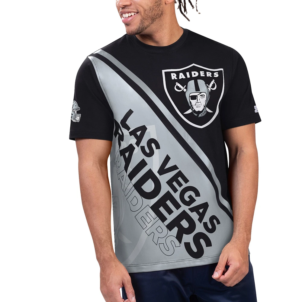 T-shirt graphique Starter noir/argent pour hommes des Las Vegas Raiders Finish Line Extreme