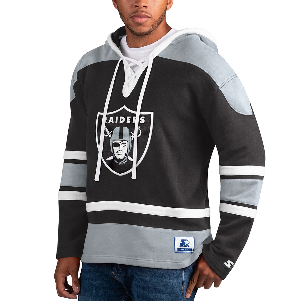 Men's New Era Silver/Black Las Vegas Raiders Colorblock Current Pullover  Hoodie