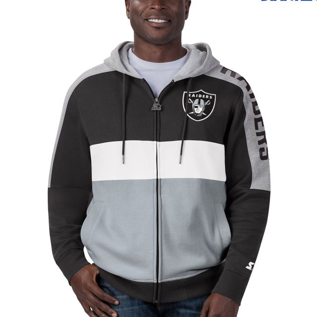 T-shirt Starter Noir/Argent Las Vegas Raiders Playoff pour homme - Sweat à capuche entièrement zippé