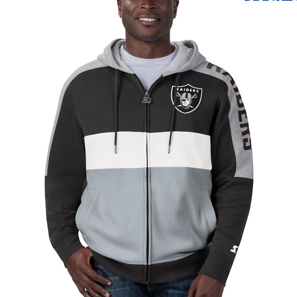 Men's Starter Black/Silver Las Vegas Raiders Playoff - Full-Zip Hoodie