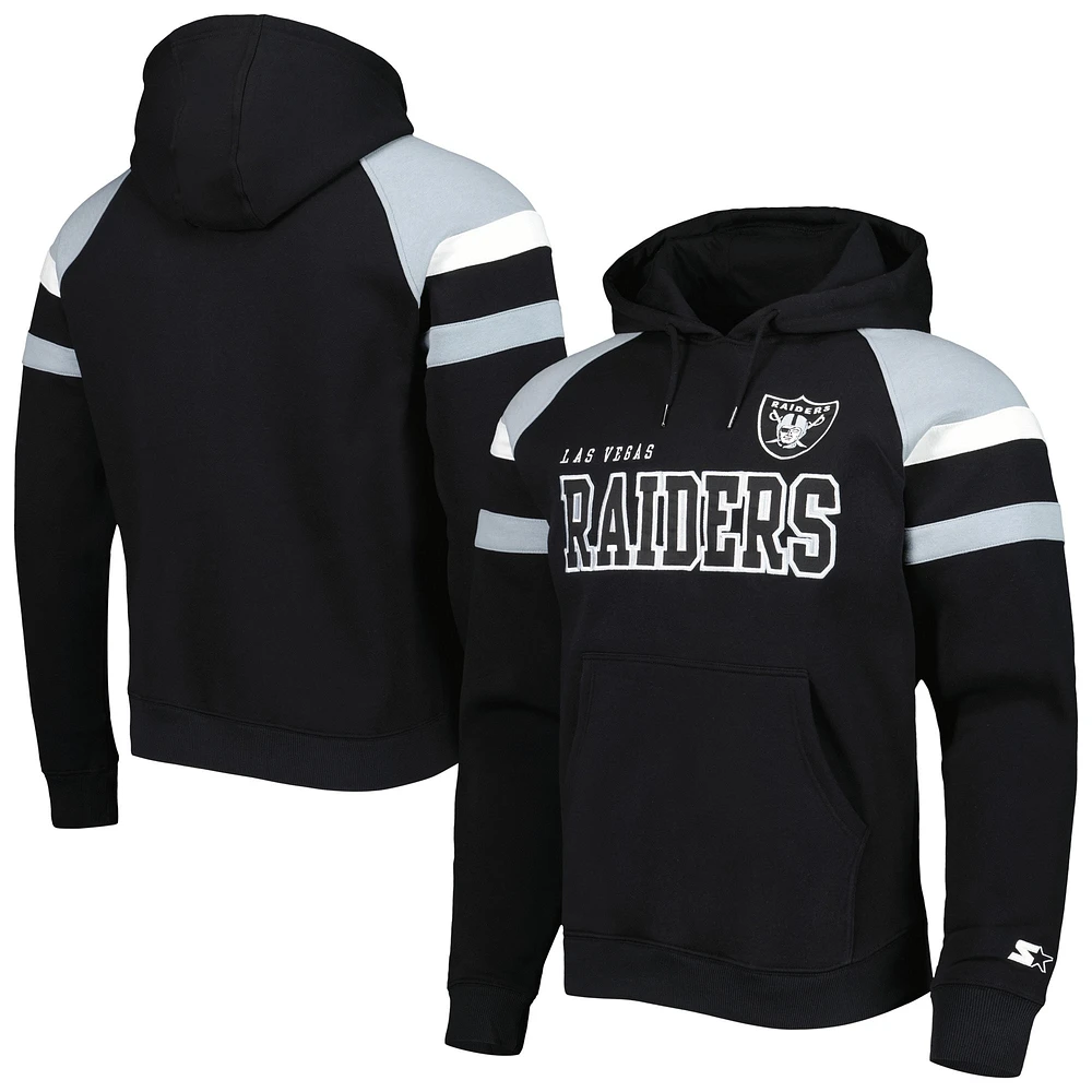 Men's Starter Black Las Vegas Raiders Draft Fleece Raglan Pullover Hoodie