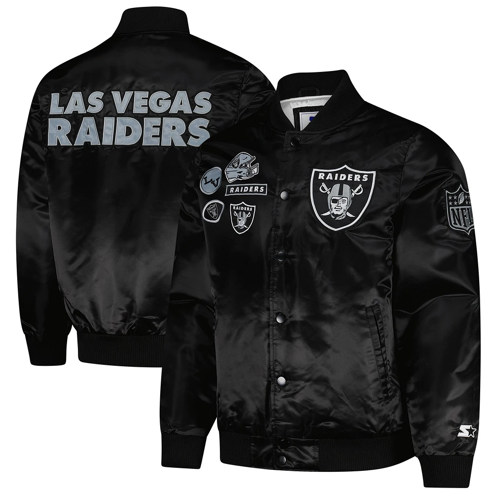 Veste universitaire en satin noir exclusive Starter Las Vegas Raiders pour homme