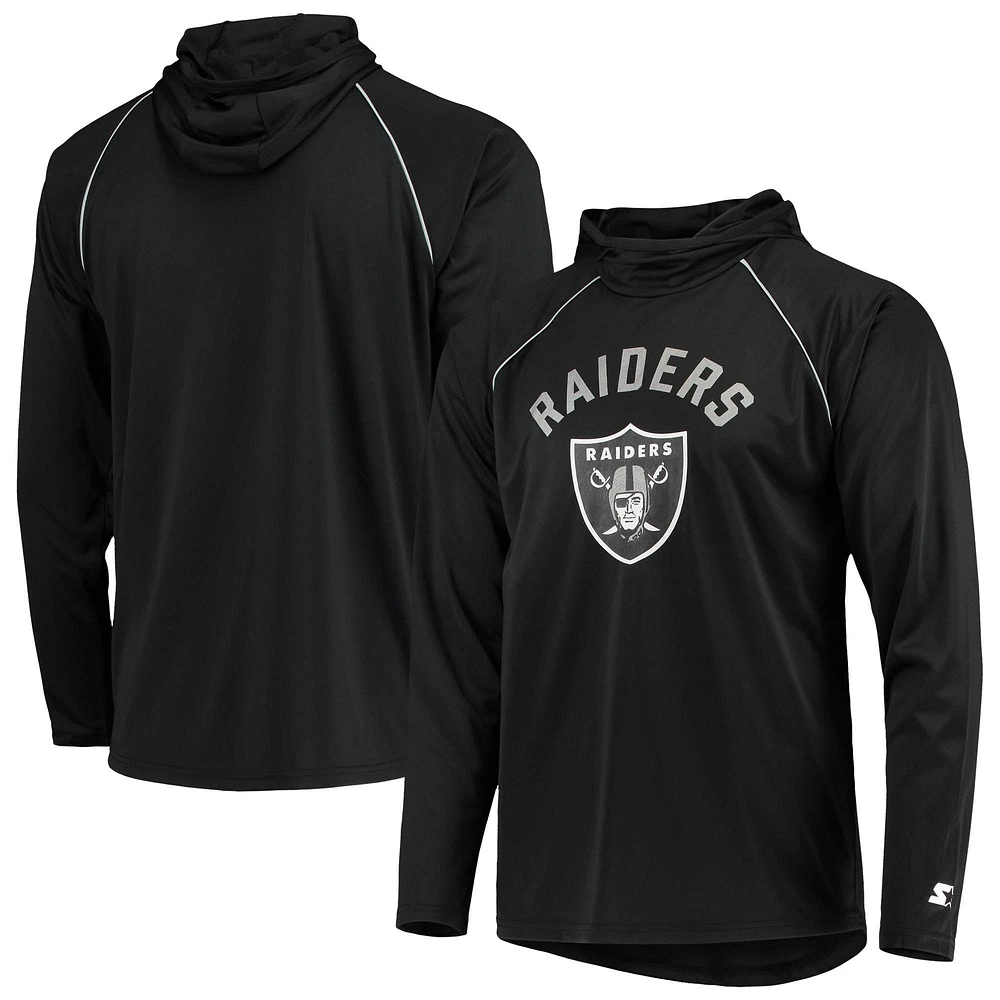 Men's Starter Black Las Vegas Raiders Raglan Long Sleeve Hoodie T-Shirt