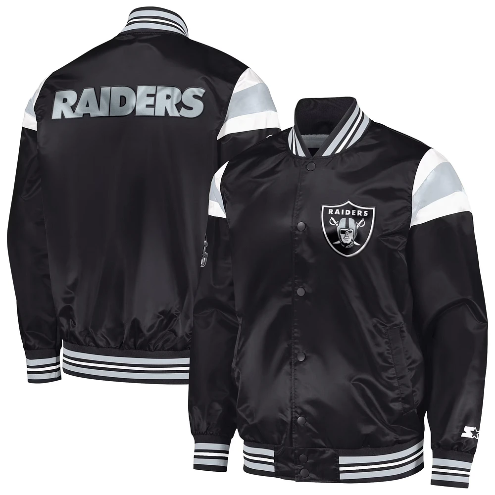 Men's Starter Black Las Vegas Raiders Satin Full-Snap Varsity Jacket