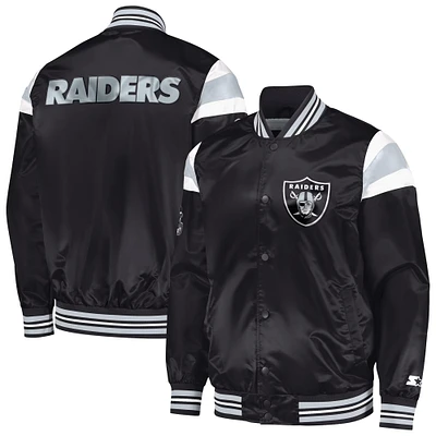 Men's Starter Black Las Vegas Raiders Satin Full-Snap Varsity Jacket