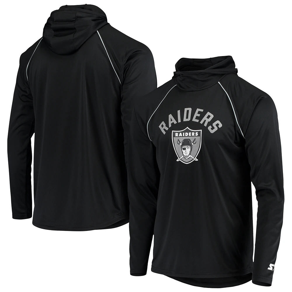 Men's Starter Black Las Vegas Raiders Throwback Raglan Hoodie Long Sleeve T-Shirt