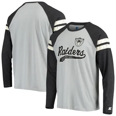 Atlanta Falcons Starter Throwback League Raglan Long Sleeve Tri-Blend T- Shirt - Black/Red