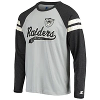 Men's Starter Silver/Black Las Vegas Raiders Throwback League Raglan Long Sleeve Tri-Blend T-Shirt