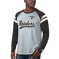 Men's Starter Silver/Black Las Vegas Raiders Throwback League Raglan Long Sleeve Tri-Blend T-Shirt