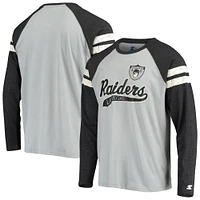 Men's Starter Silver/Black Las Vegas Raiders Throwback League Raglan Long Sleeve Tri-Blend T-Shirt