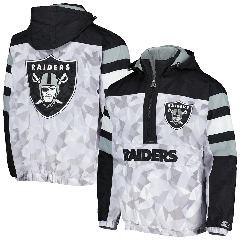 Veste à capuche demi-glissière Las Vegas Raiders Thursday Night Gridiron Raglan Starter pour homme, blanc/noir