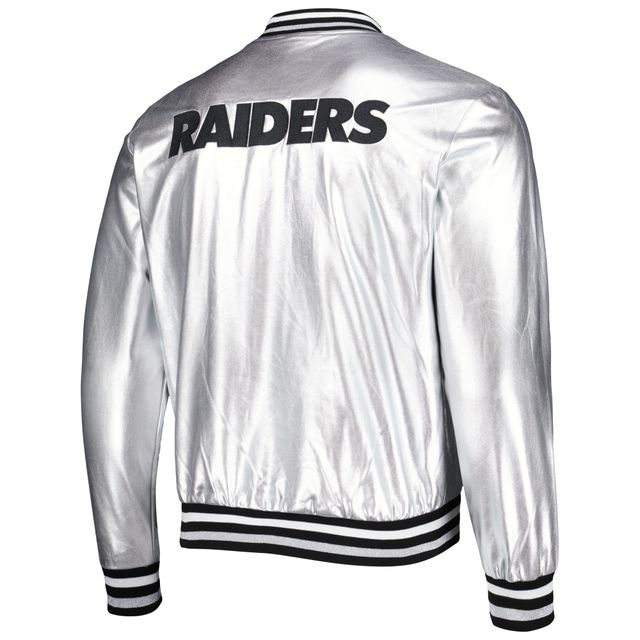 Men's JH Design Black/Silver Las Vegas Raiders Twill Full-Snap Jacket