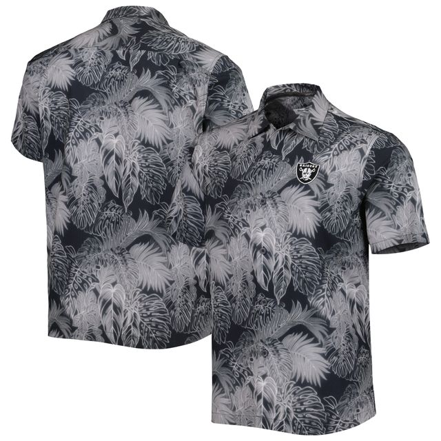 Chemise boutonnée pour homme Tommy Bahama Black Las Vegas Raiders Coast Luminescent Fronds Camp IslandZone