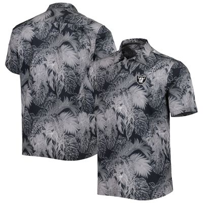 Men's Tommy Bahama Black Las Vegas Raiders Coast Luminescent Fronds Camp IslandZone Button-Up Shirt