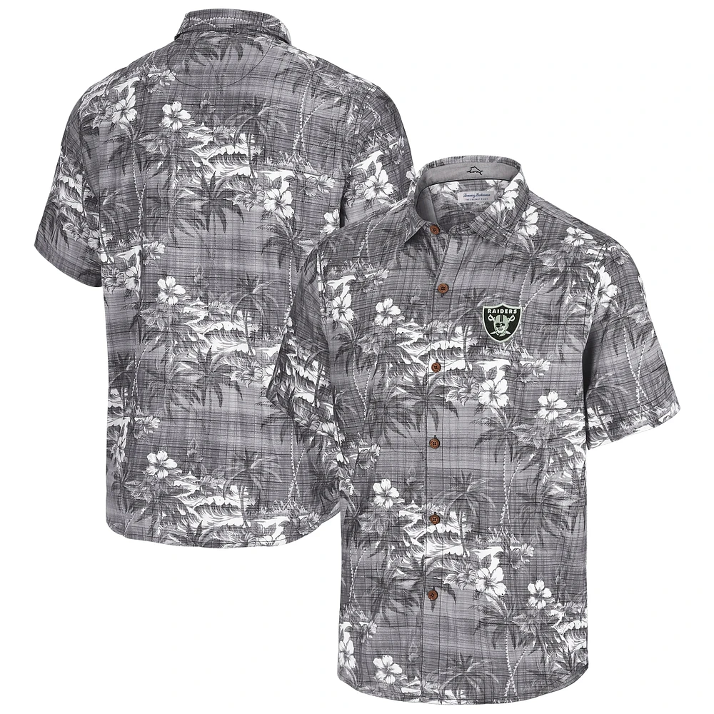 Chemise boutonnée noire pour homme Tommy Bahama Las Vegas Raiders Coconut Point Isla Palmetta Camp